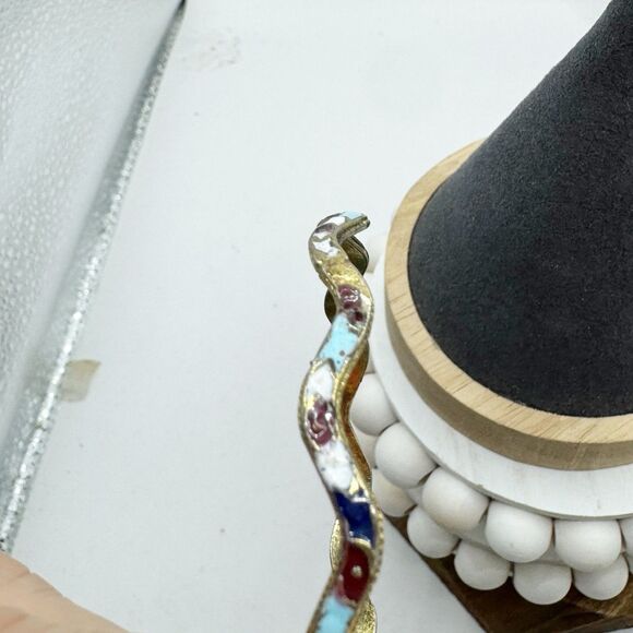 Vintage Enamel Bangle Bracelet Wavy Design Red Blue White Bohemian - Picture 7 of 9